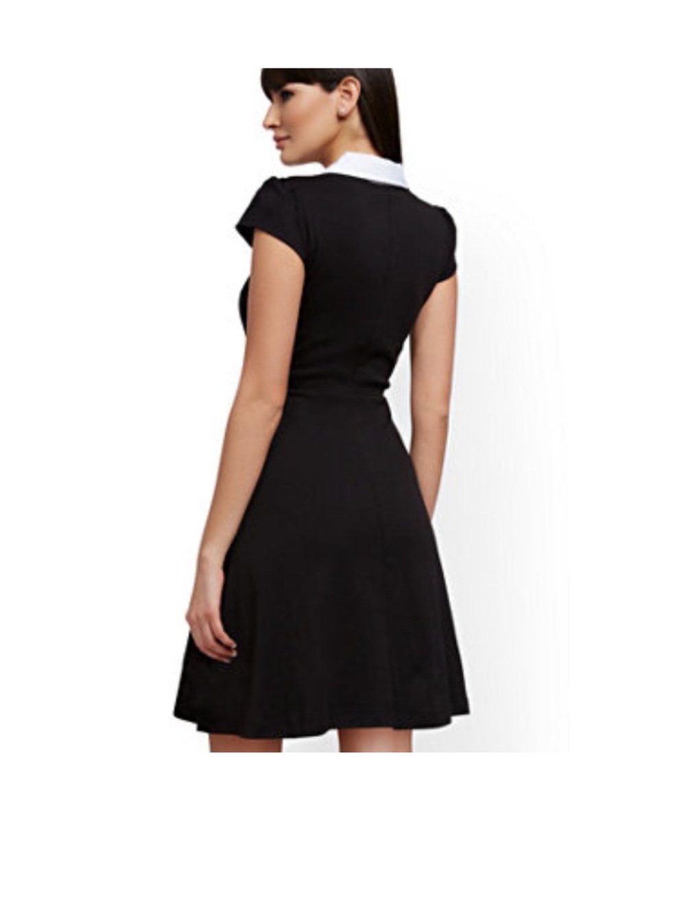 New York & Company Black Polo Collar Fit-and-Flare Dress with White Trim Medium - Picture 2 of 6